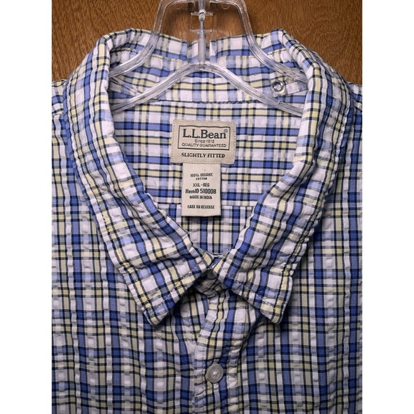 L.L. Bean Shirt Mens XXL Regular Fit Organic Cotton Blue Yellow Plaid Button-Up - Picture 2 of 7